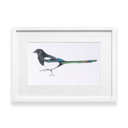 Hand embroidered Magpie original artwork in white frame