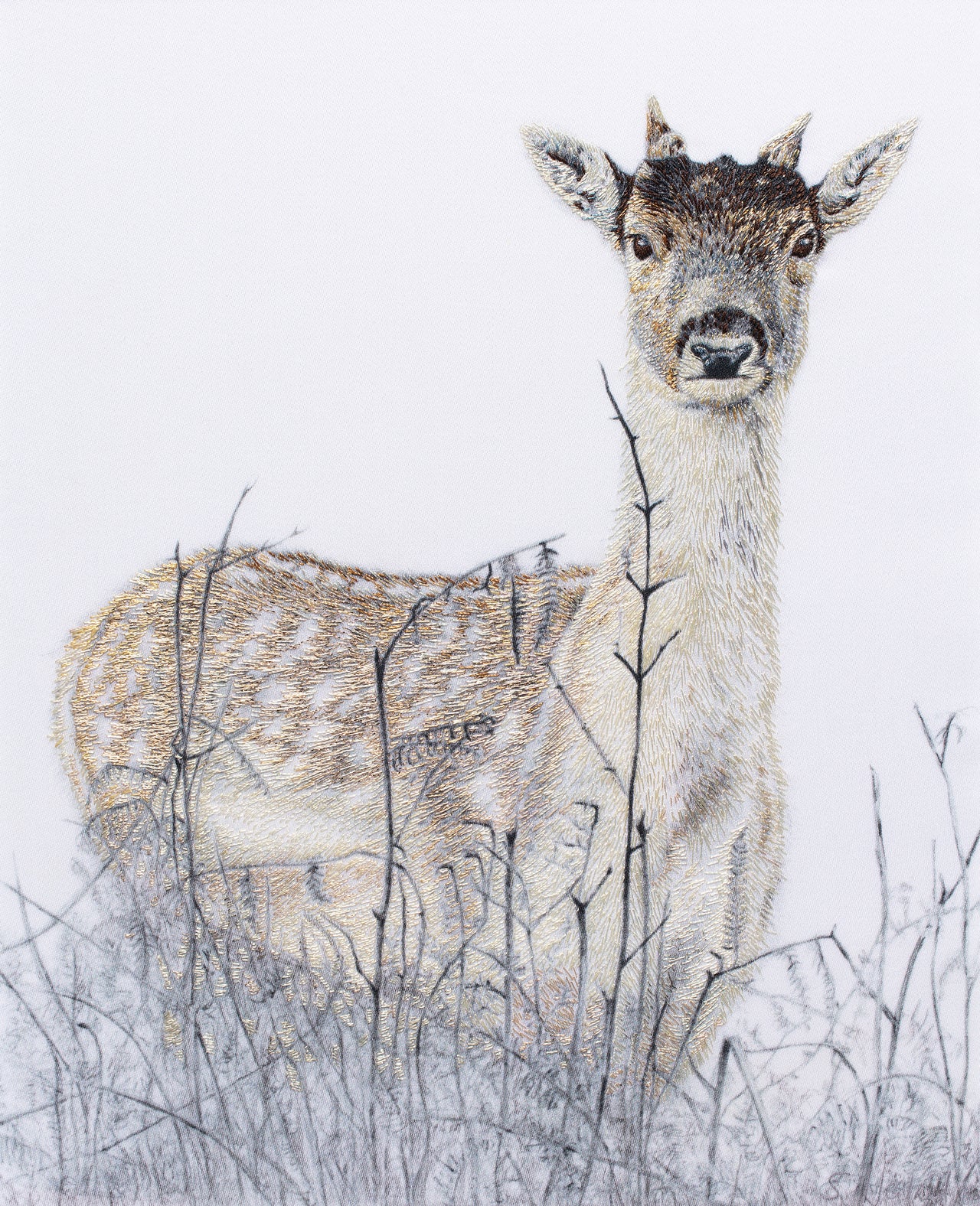 Deer hand embroidered artwork