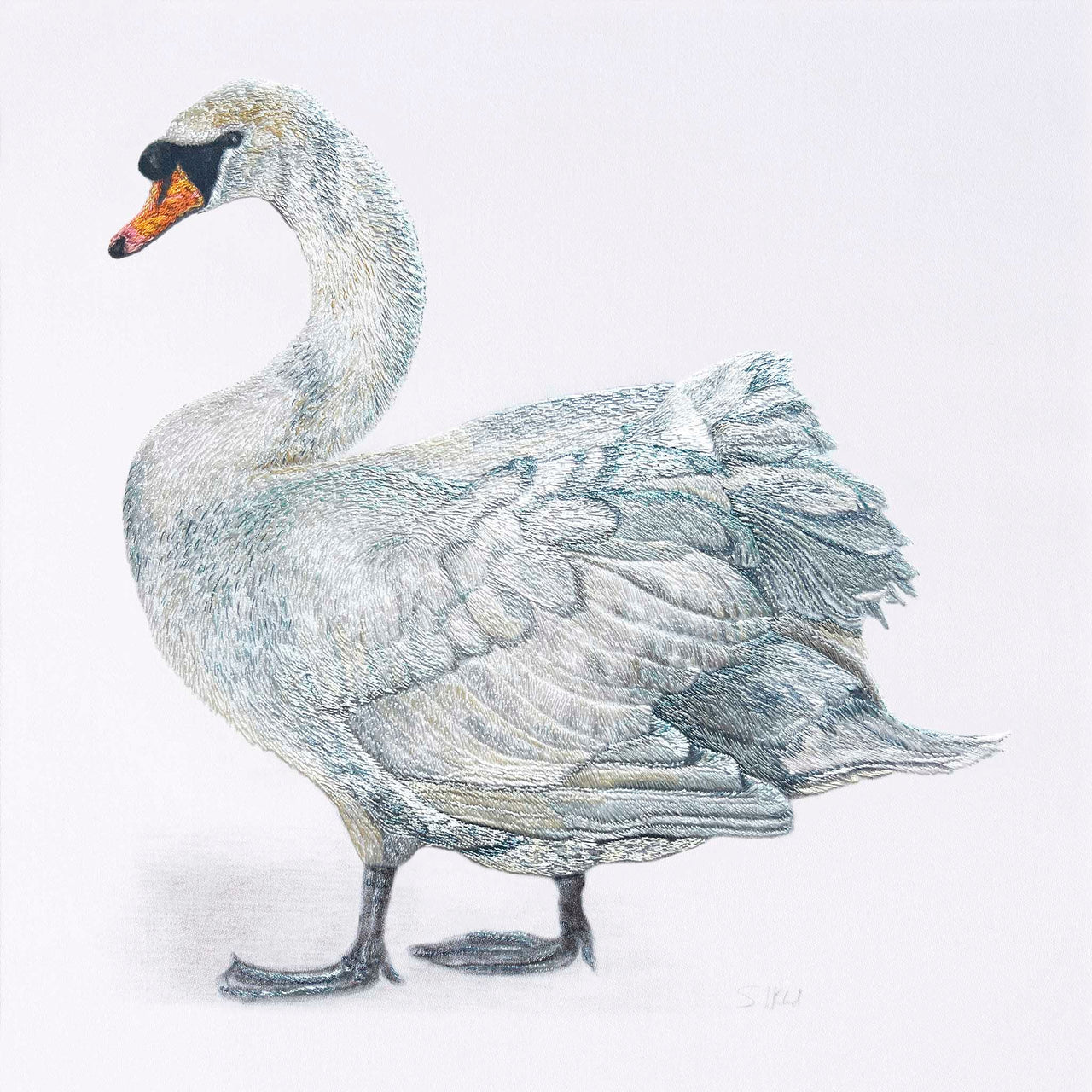 Swan hand embroidered artwork