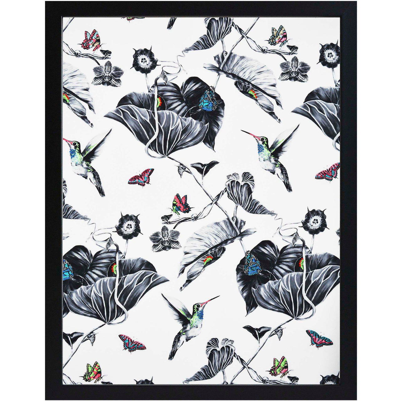 Hummingbird hand embroidered artwork framed