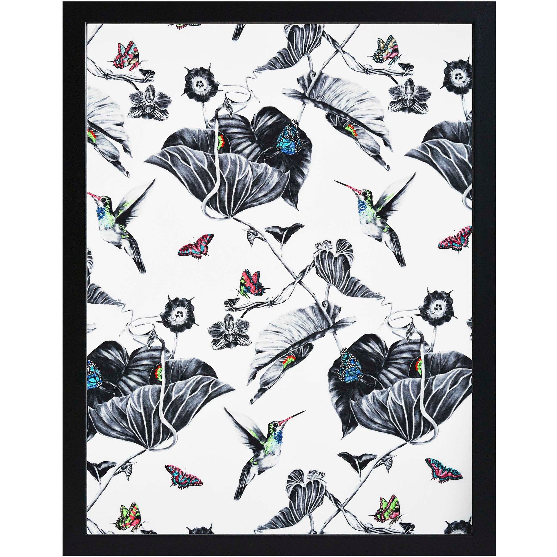 Hummingbird hand embroidered artwork framed