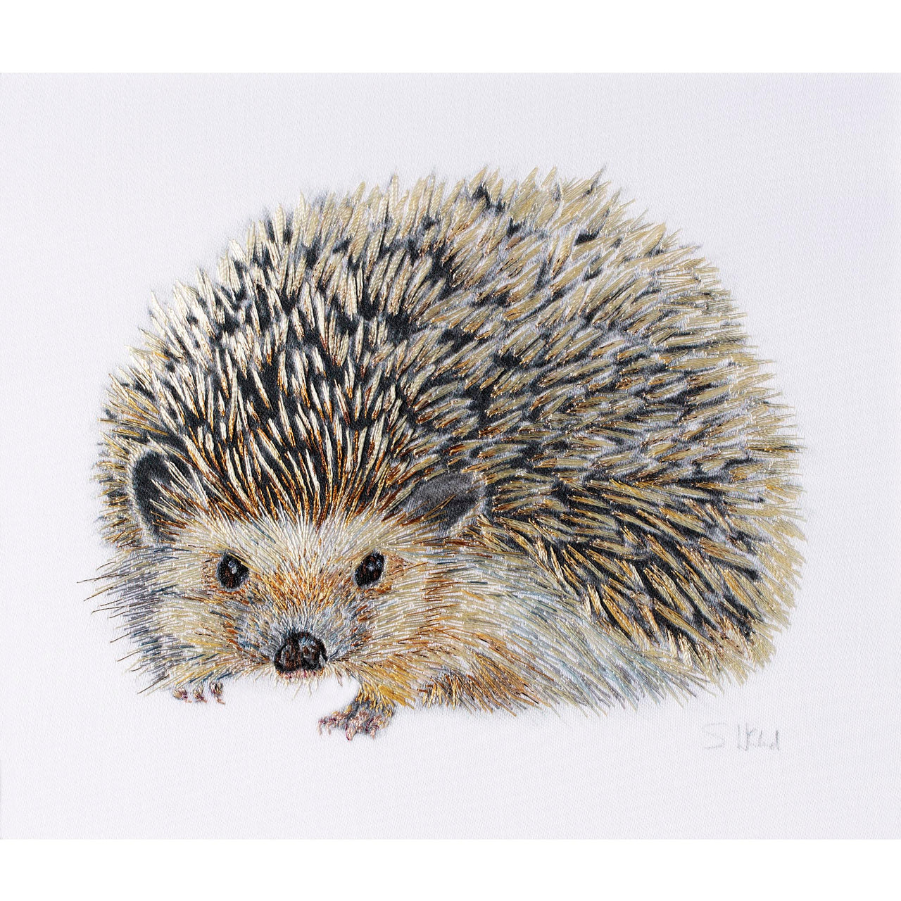 Hedgehog hand embroidered artwork