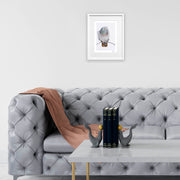 Limited edition print of pigeon embroidery on the wall