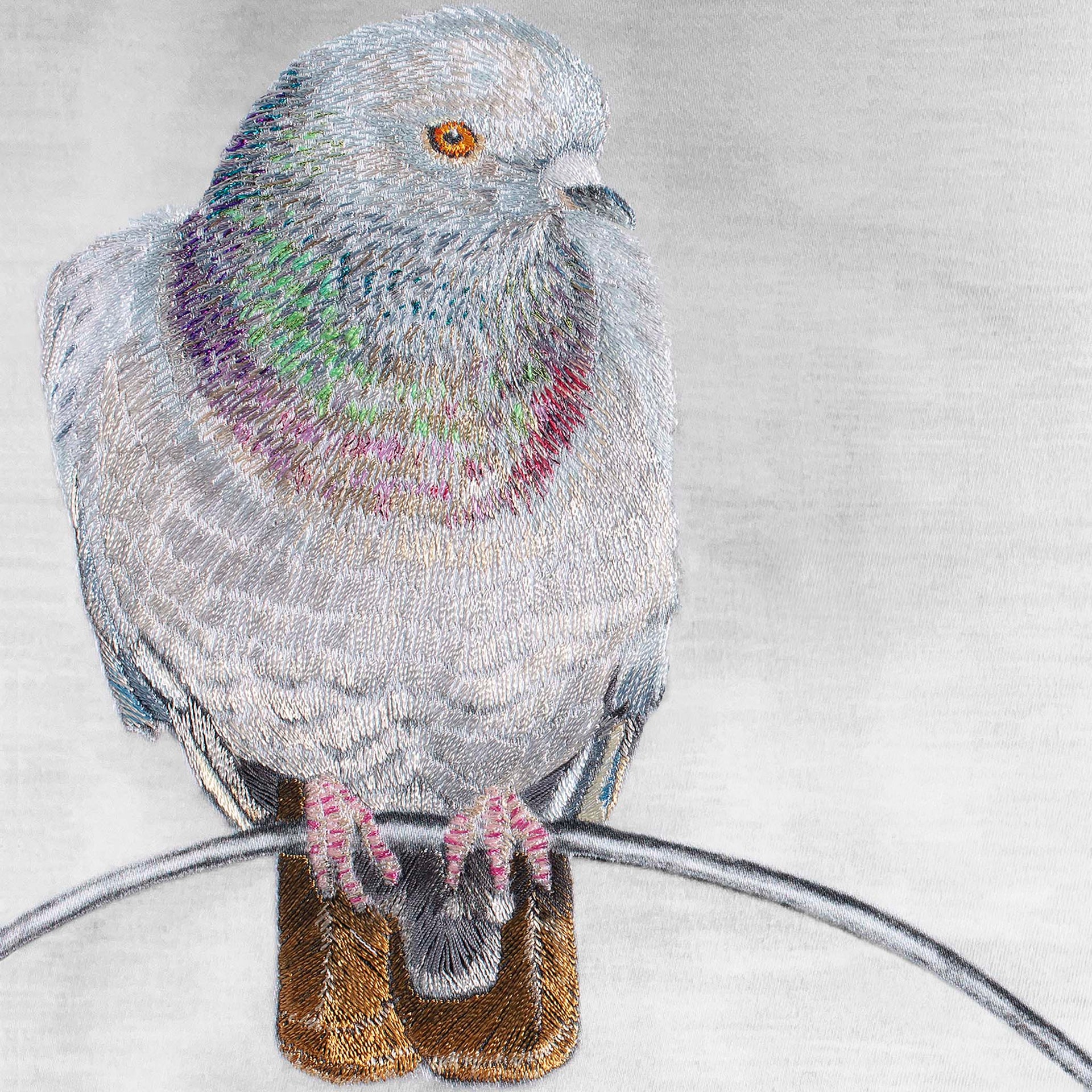 Pigeon hand embroidered artwork.