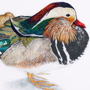 Mandarin duck original hand embroidered artwork close up