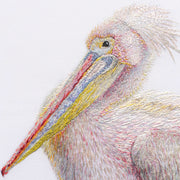 Original hand embroidered pelican artwork close up
