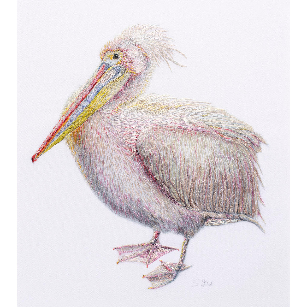 Pelican hand embroidered artwork