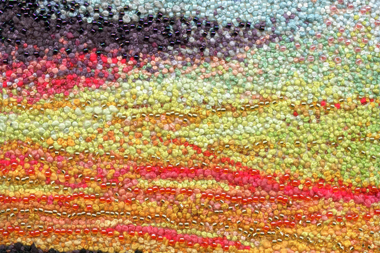 French knot embroidery close up.