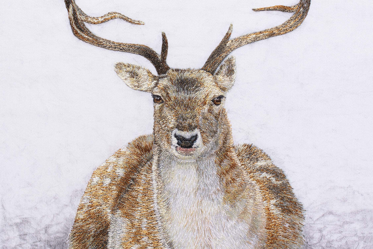 Sitting deer hand embroidered artwork