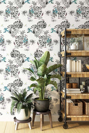 Green frogs wallpaper on the wall in a study.