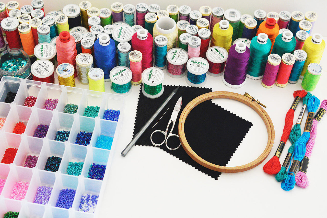 Embroidery threads and beads