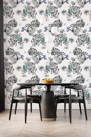 Frogs wallpaper on dining room wall.