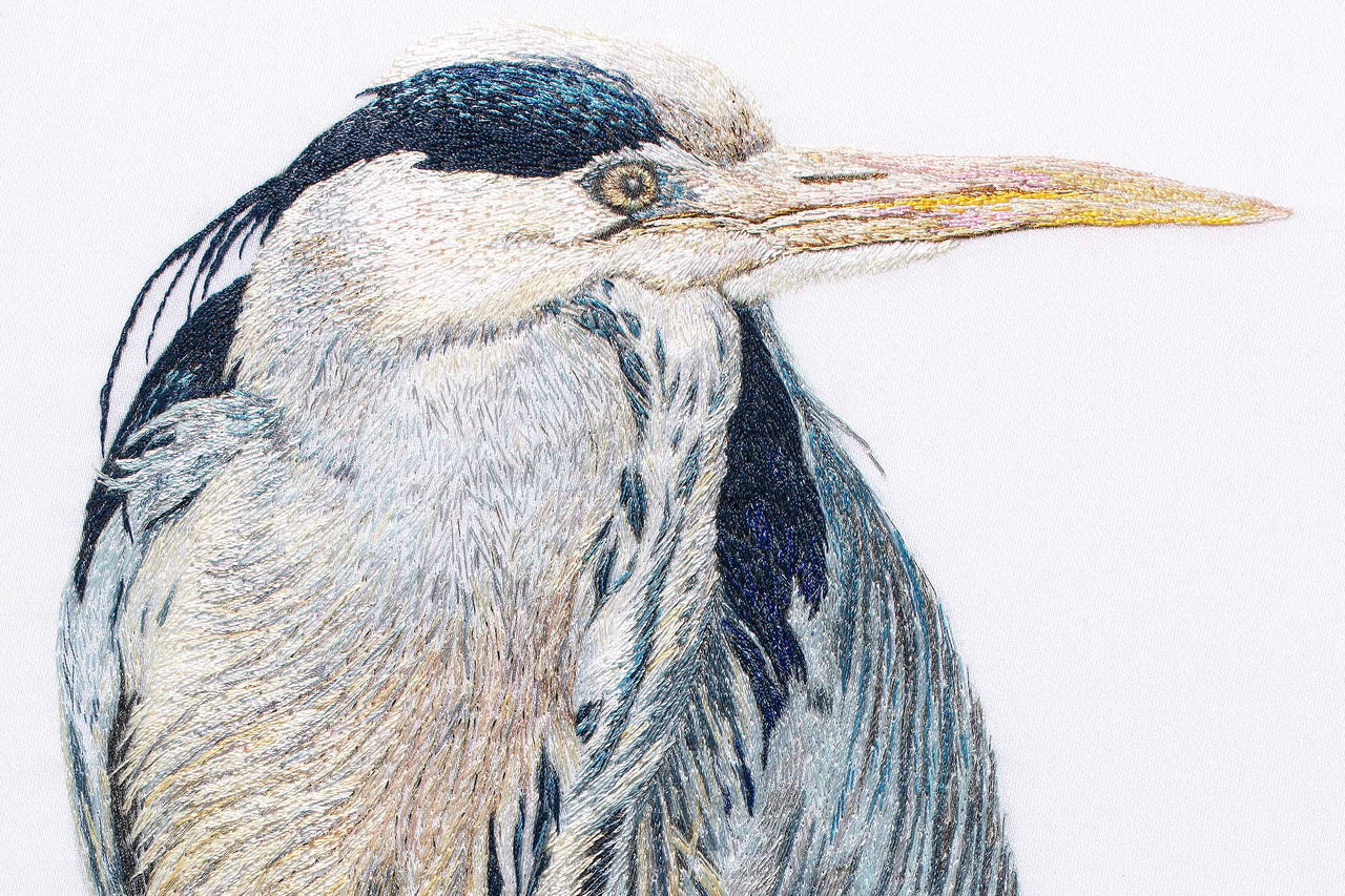 Richmond Heron hand embroidered artwork.