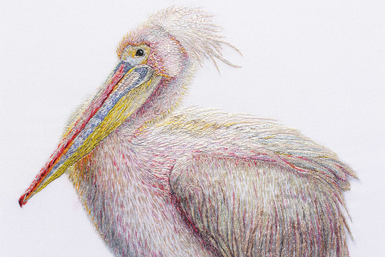 Hand Embroidered Pelican Artwork