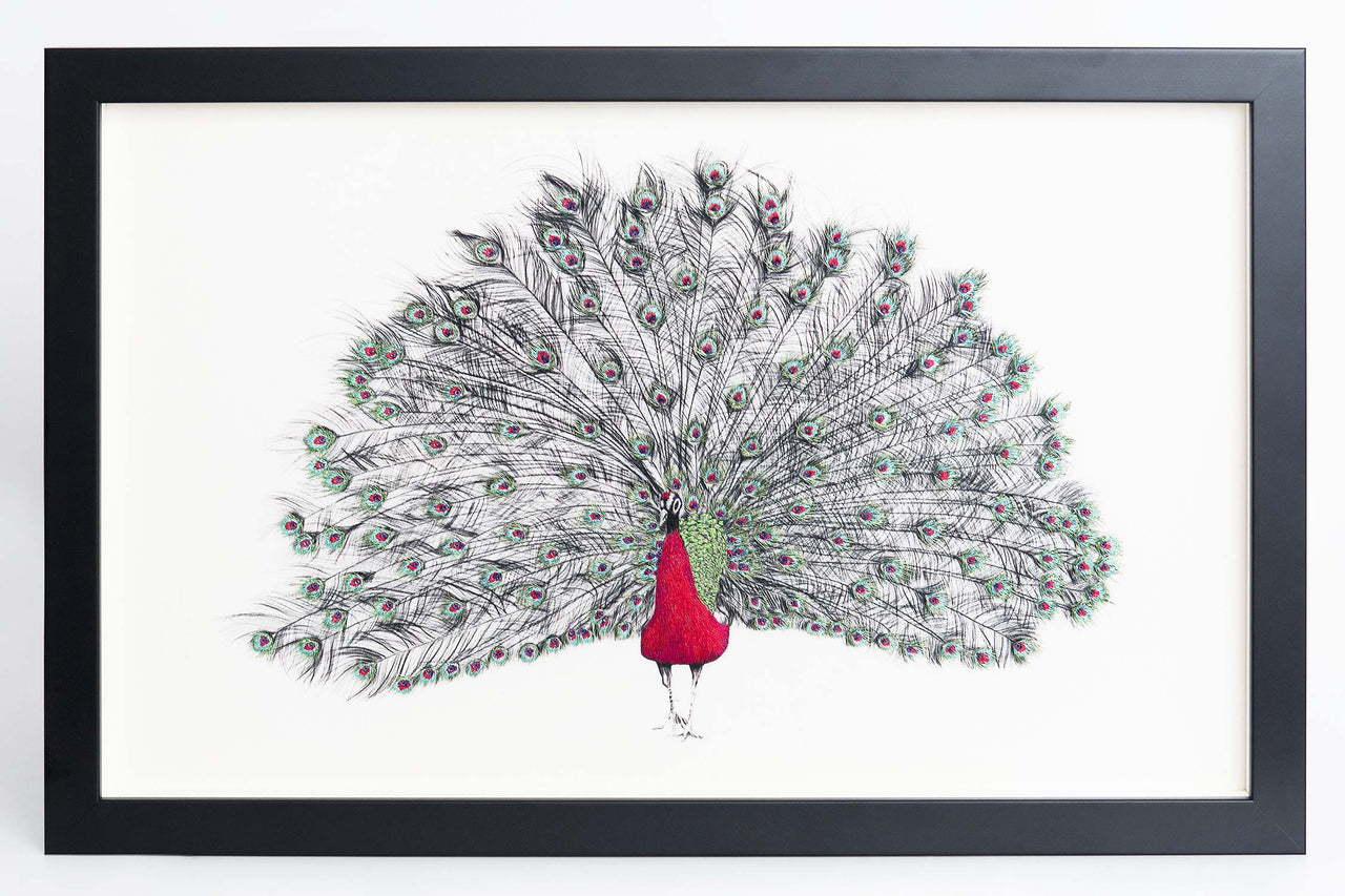 Peacock hand embroidered artwork.