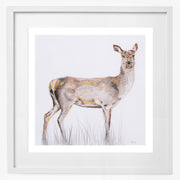 Hand embroidered deer limited edition print in white frame