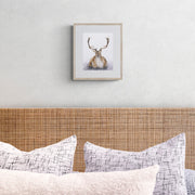 Hand embroidered siting deer limited edition print in wooden frame