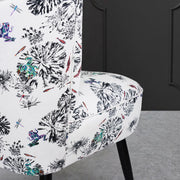 cocktail chair with multi frogs on a lily pad fabric close up