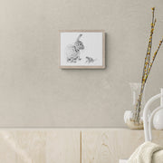 Rabbit and mouse drawing in wooden frame