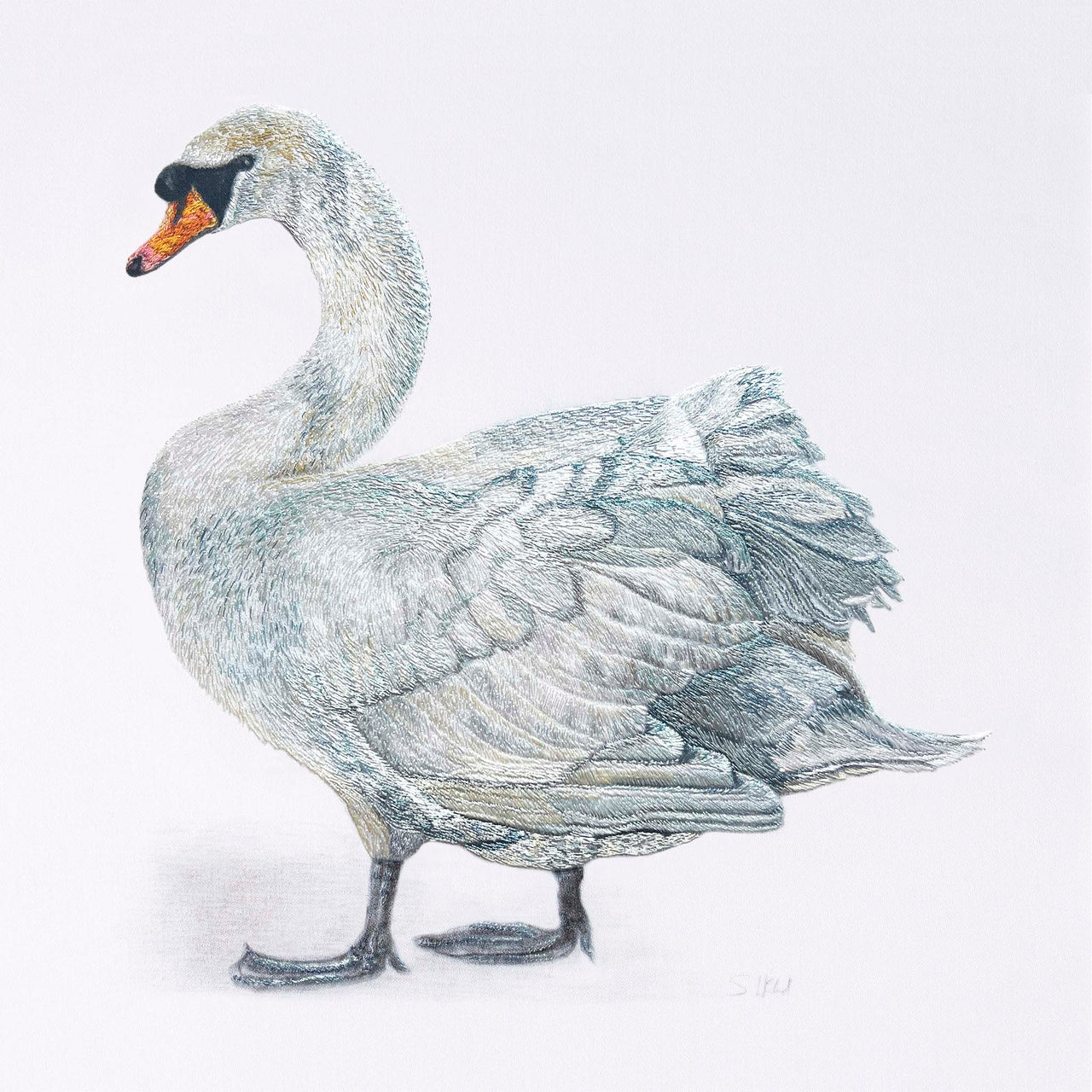 Swan hand embroidered limited edition print