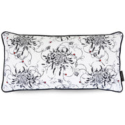 Monochrome floral bolster cushion with hand embroidered ladybirds