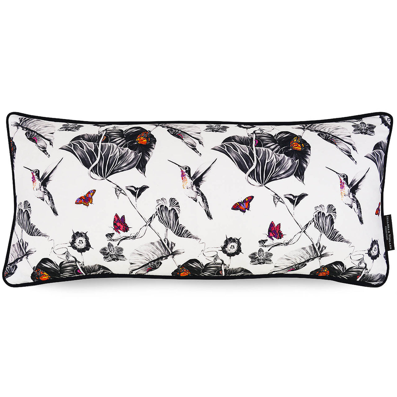 Hummingbirds and Butterflies Hand Embroidered Bolster Cushion