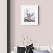 Deer hand embroidery print in white frame on the wall