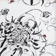 Artwork with monochrome floral design and hand embroidered ladybirds
