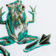 Hand Embroidered Frogs Artwork close up