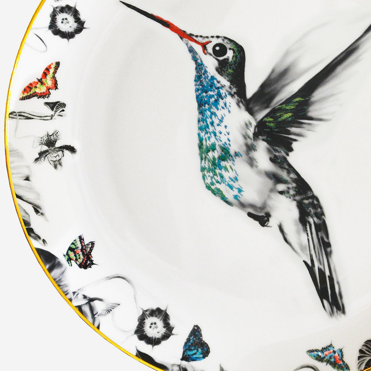 Hummingbird Bone Chine Plate close up
