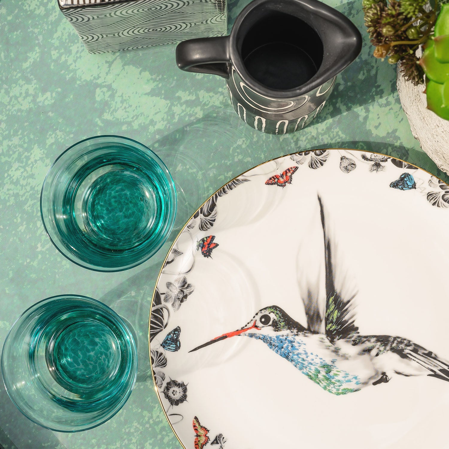 Hummingbird Bone Chine Plate in table setting