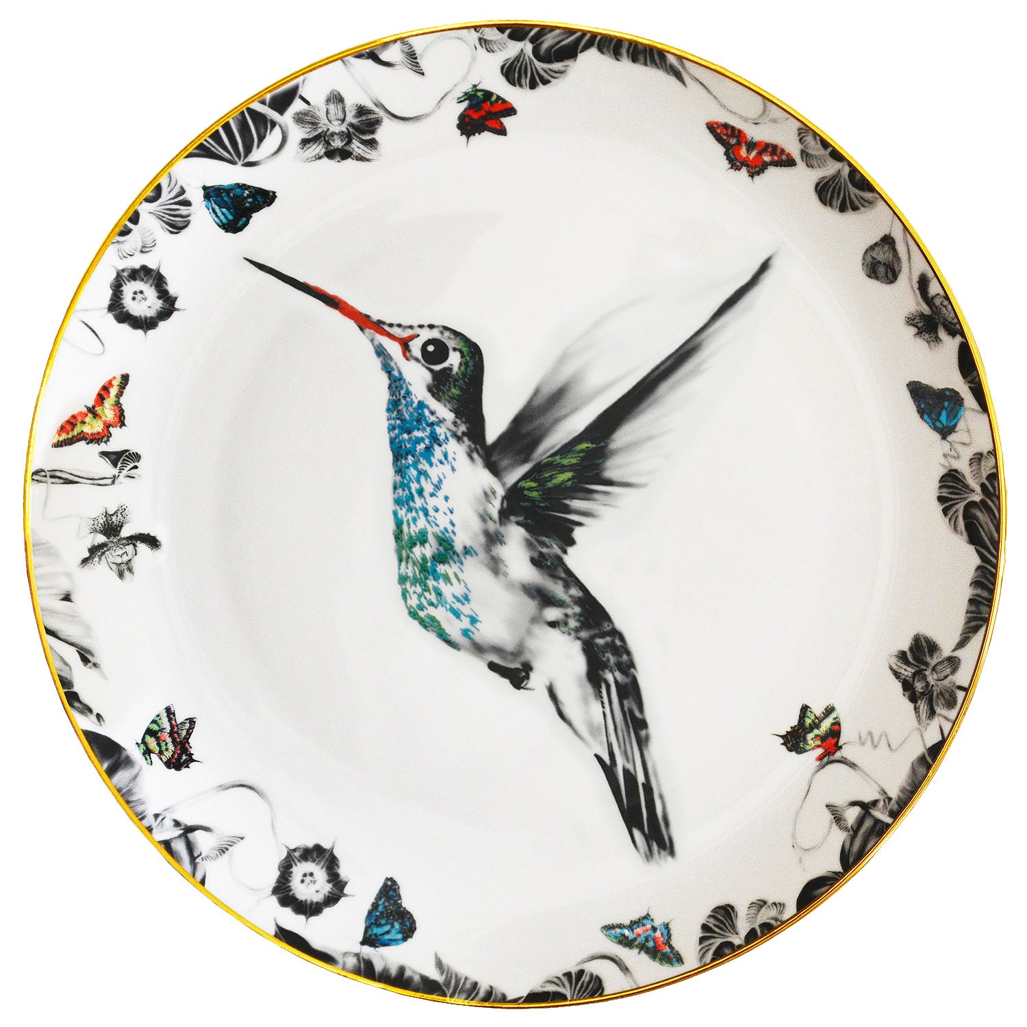 Hummingbird Bone Chine Plate with gilded gold rim