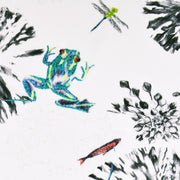Frogs, fish, dragonfly and lily pad large square cushion close up