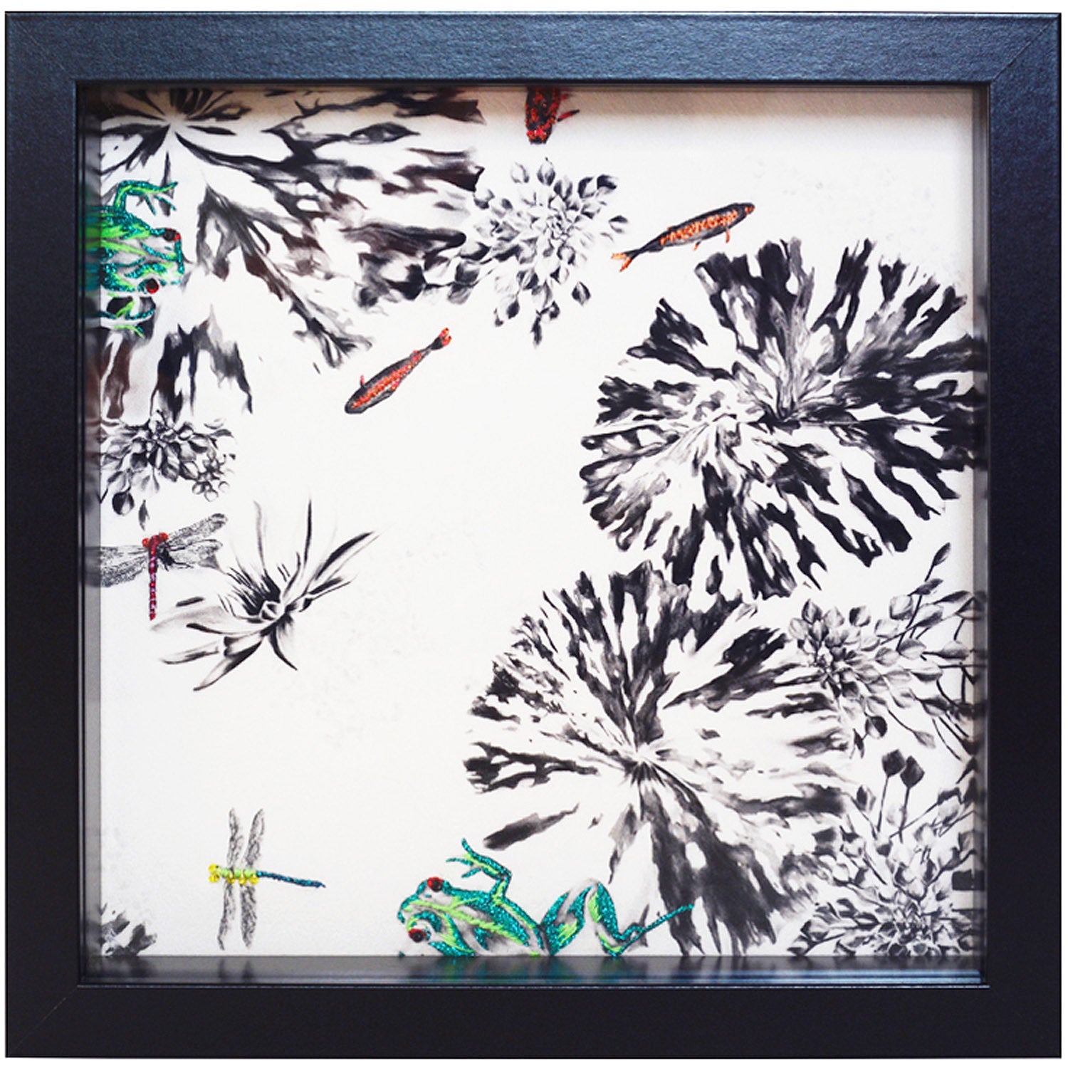 Hand Embroidered Frogs Artwork