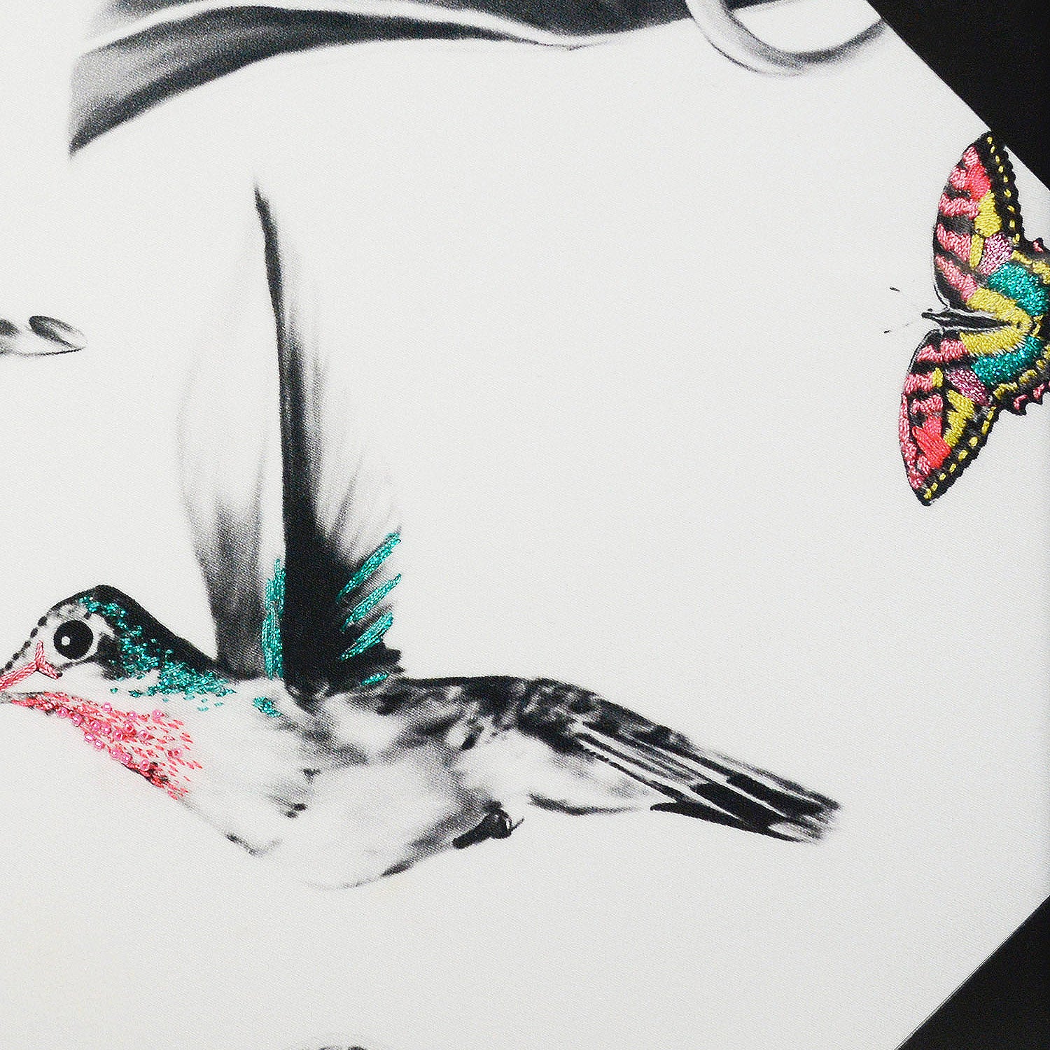 Hand Embroidered Hummingbird Artwork close up