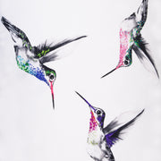 Bolster cushion with hand embroidered hummingbirds close up