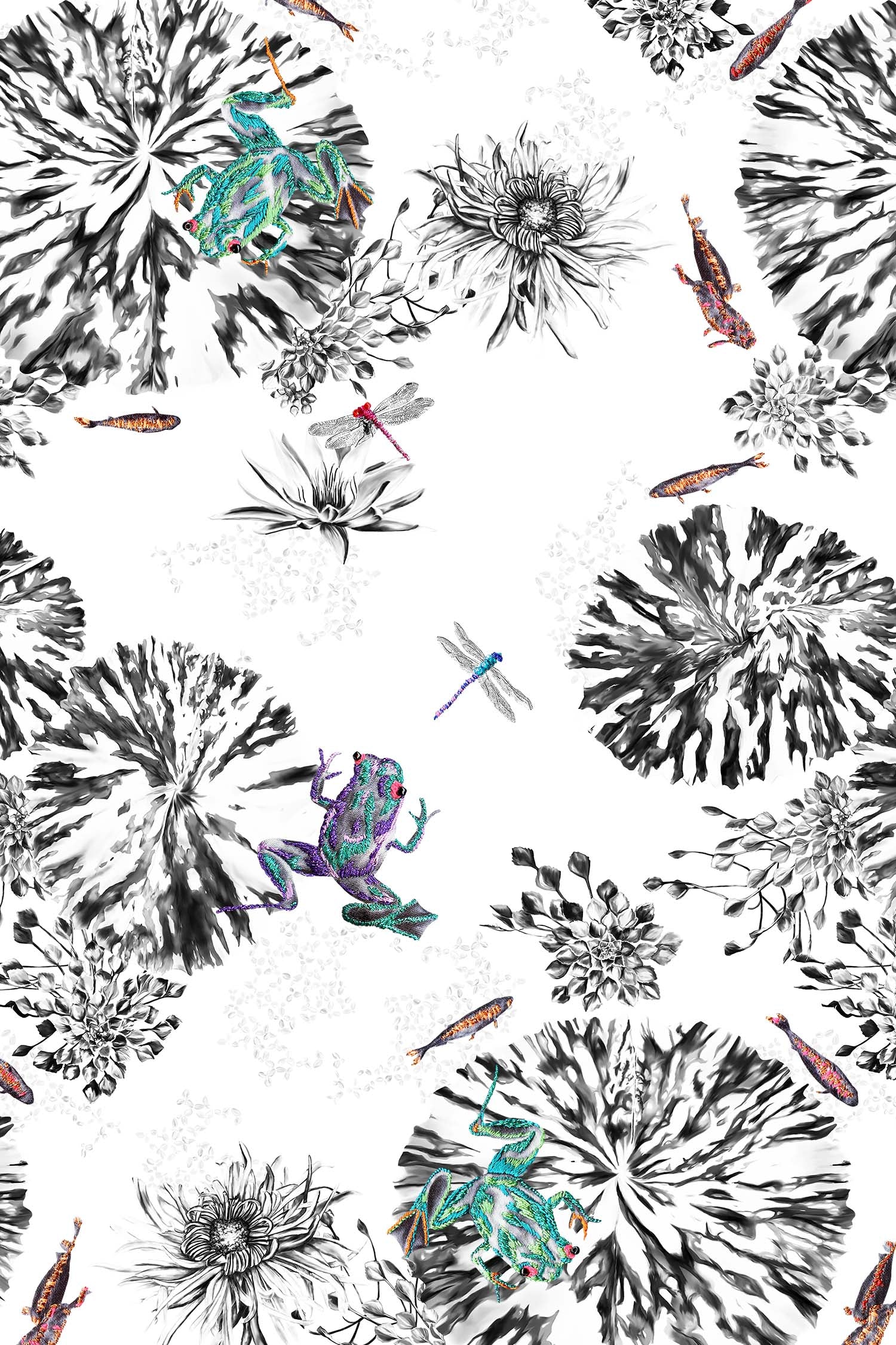 Multi frogs wallpaper close up.