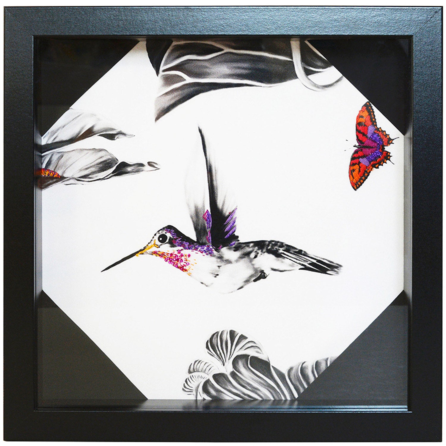 Hand Embroidered Hummingbird Artwork