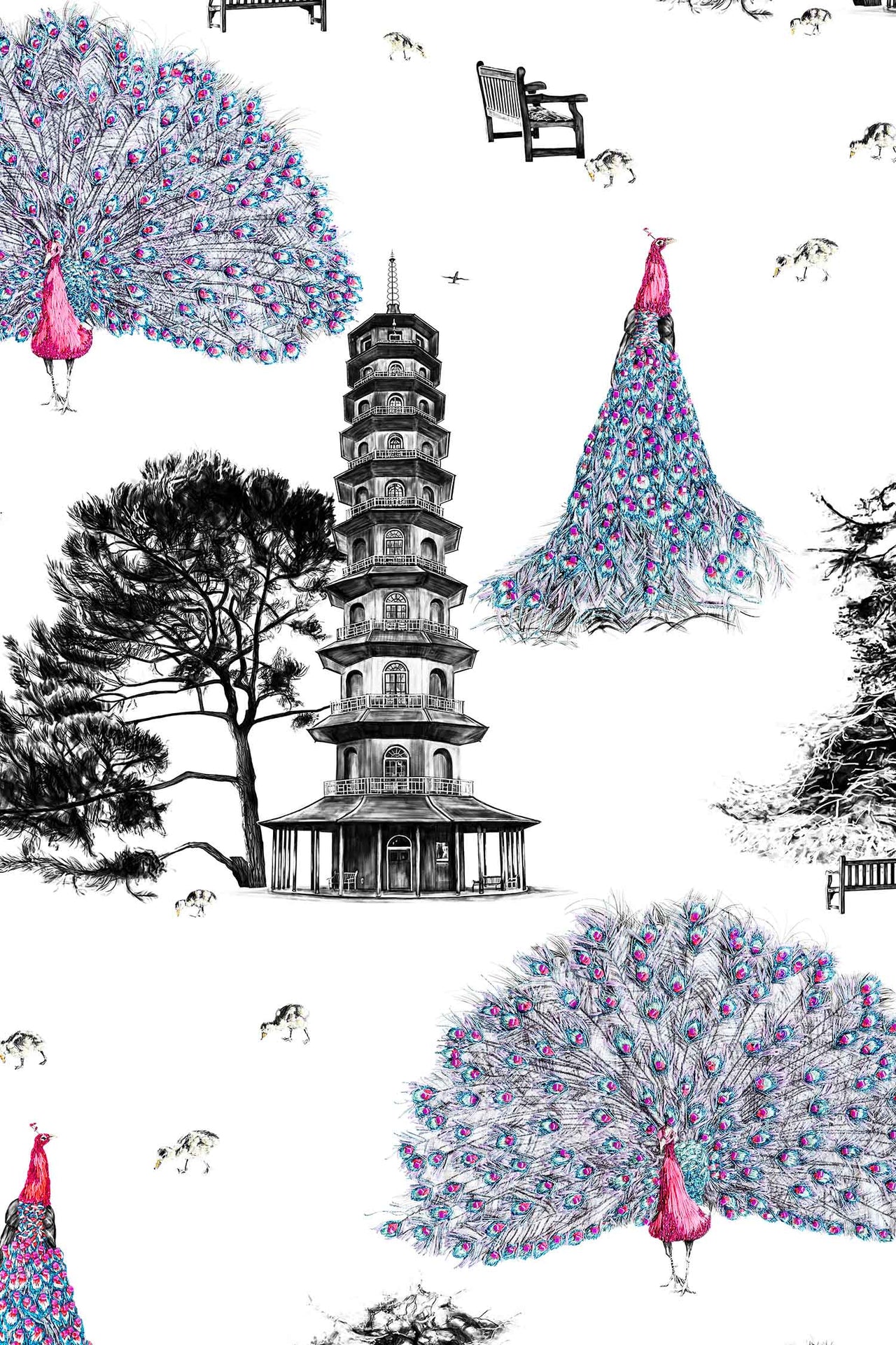 Peacock Wallpaper SAMPLE - Pink