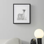 Deer pencil drawing art print in black frame on the wall