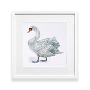 Hand embroidered swan in white frame