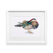 Mandarin duck original hand embroidered artwork framed