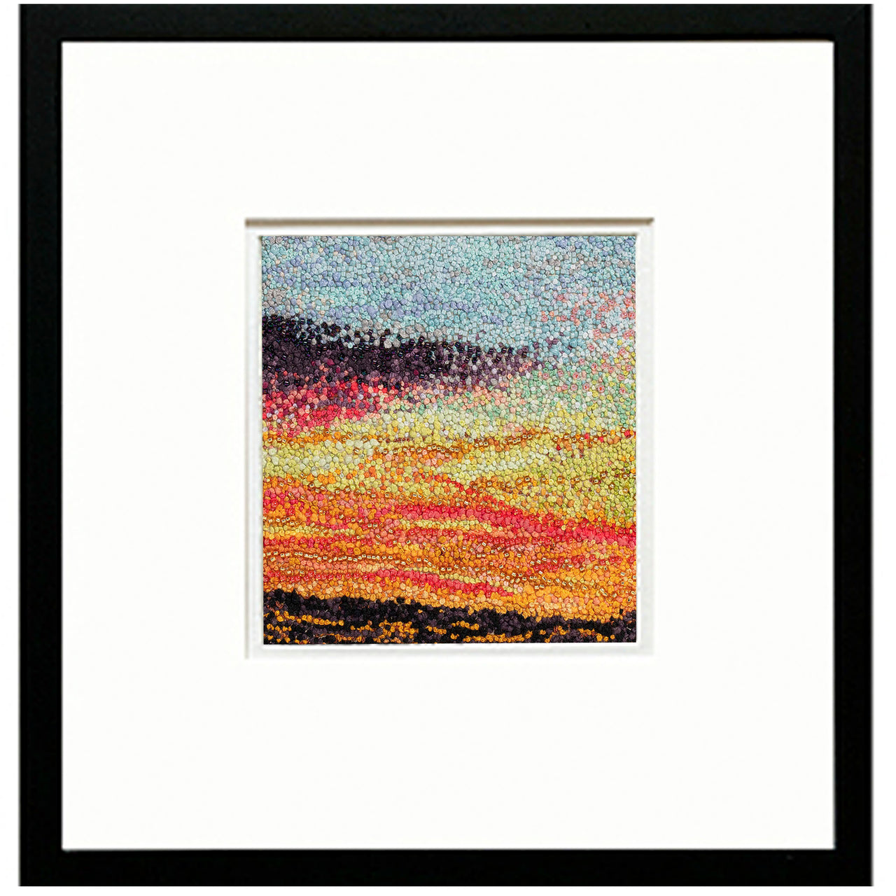 August Sky hand embroidered leather wall art framed.