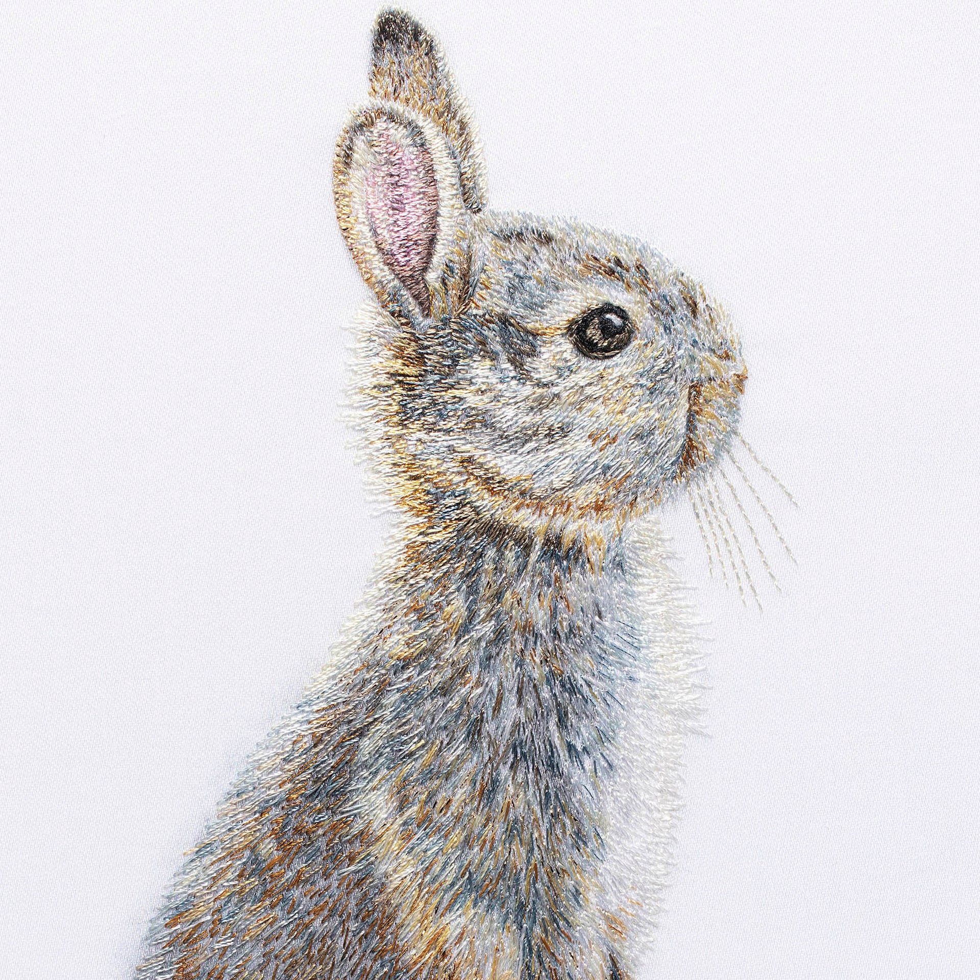 Bunny hand embroidered close up.