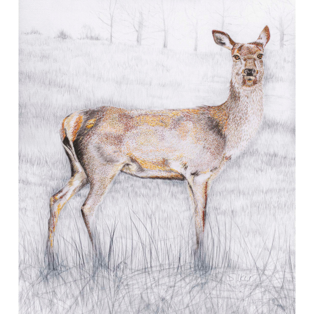 Bushy deer hand embroidered artwork