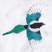 Hand embroidered flying Magpie artwork