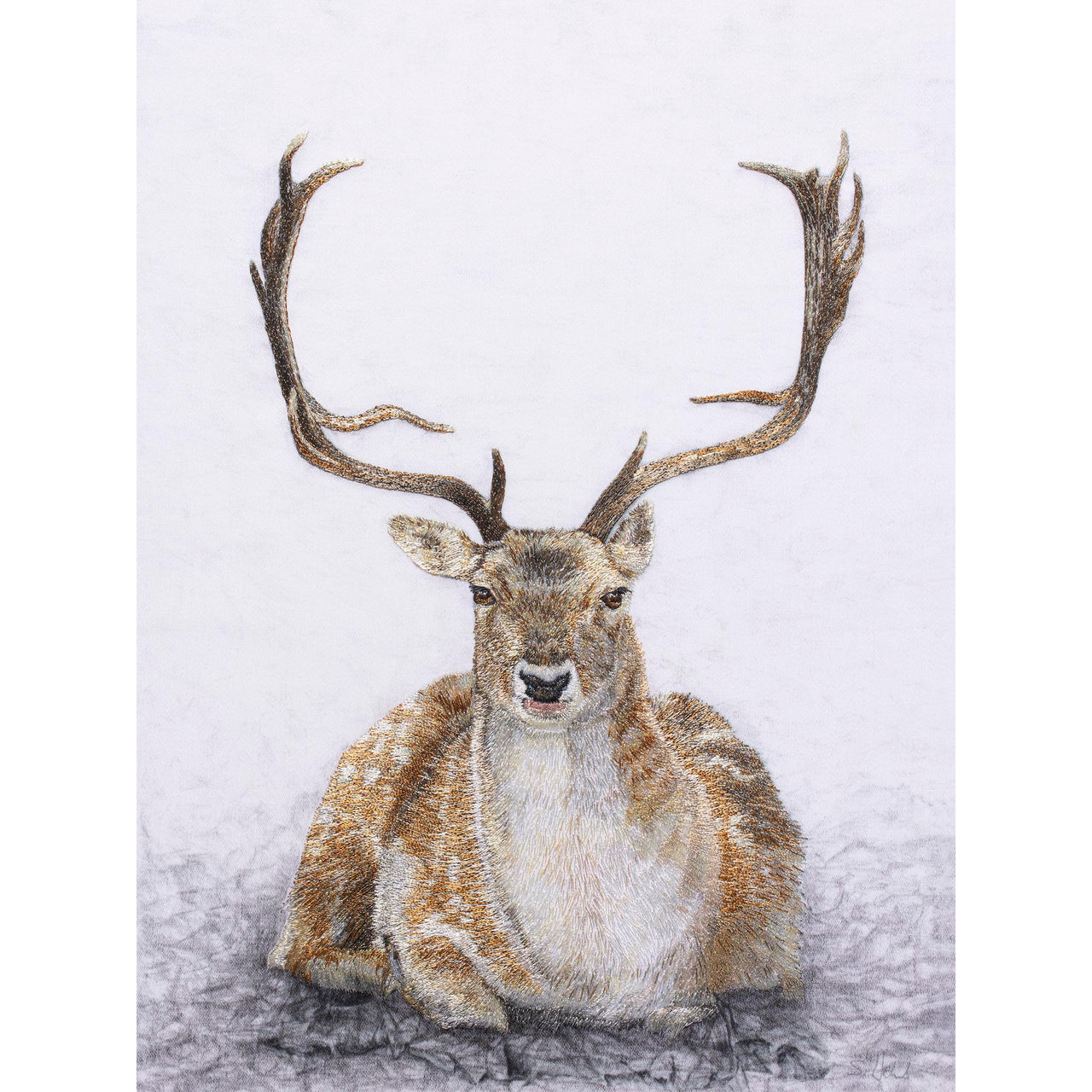 Sitting deer hand embroidered artwork