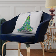 Sequined peacock cushion on chair