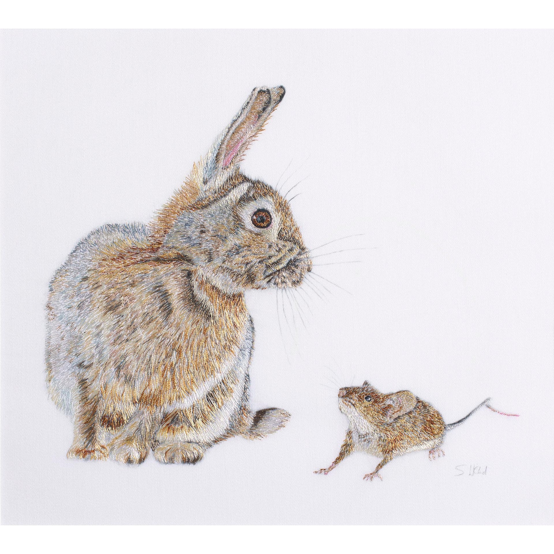 Rabbit & Mouse hand embroidered artwork 
