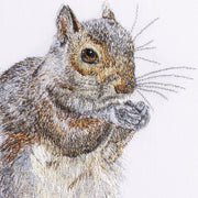 Hand embroidered squirrel close up